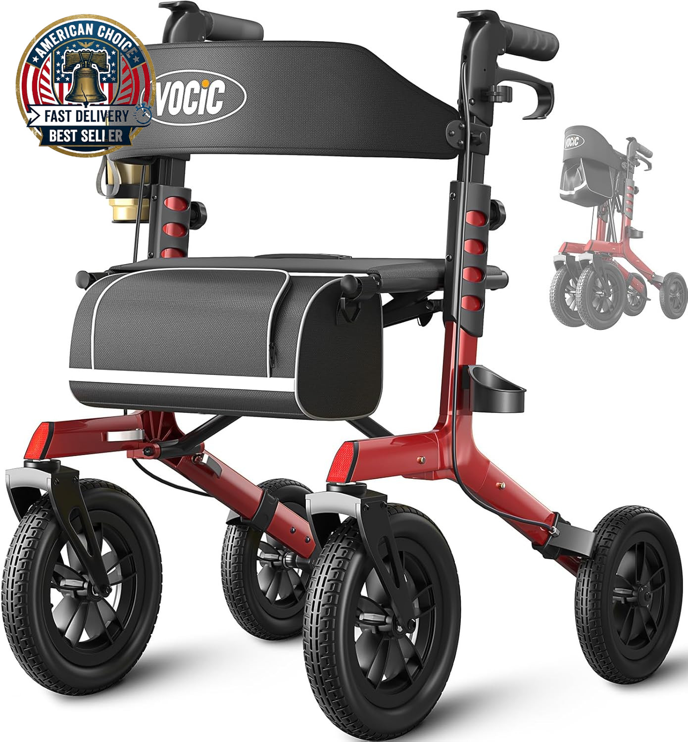 Walker with Seat for Seniors, Z57 Outdoor Rollator Walker with 12" All Terrain B