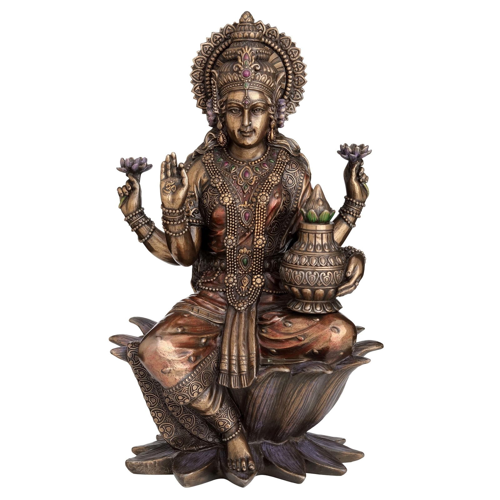Veronese Design 13 Inch Lakshimi Sitting on Lotus Cold Cast Resin Sculpture B...
