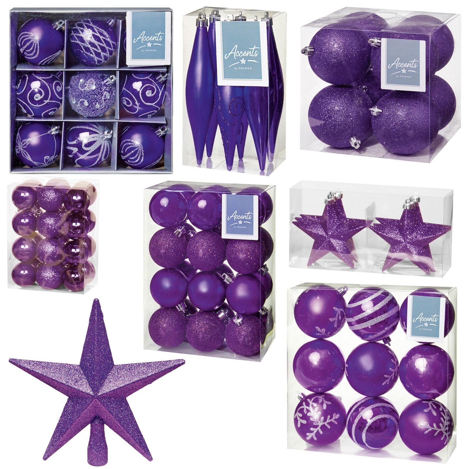 Christmas Purple Shatterproof Tree Decorations - Choose Design