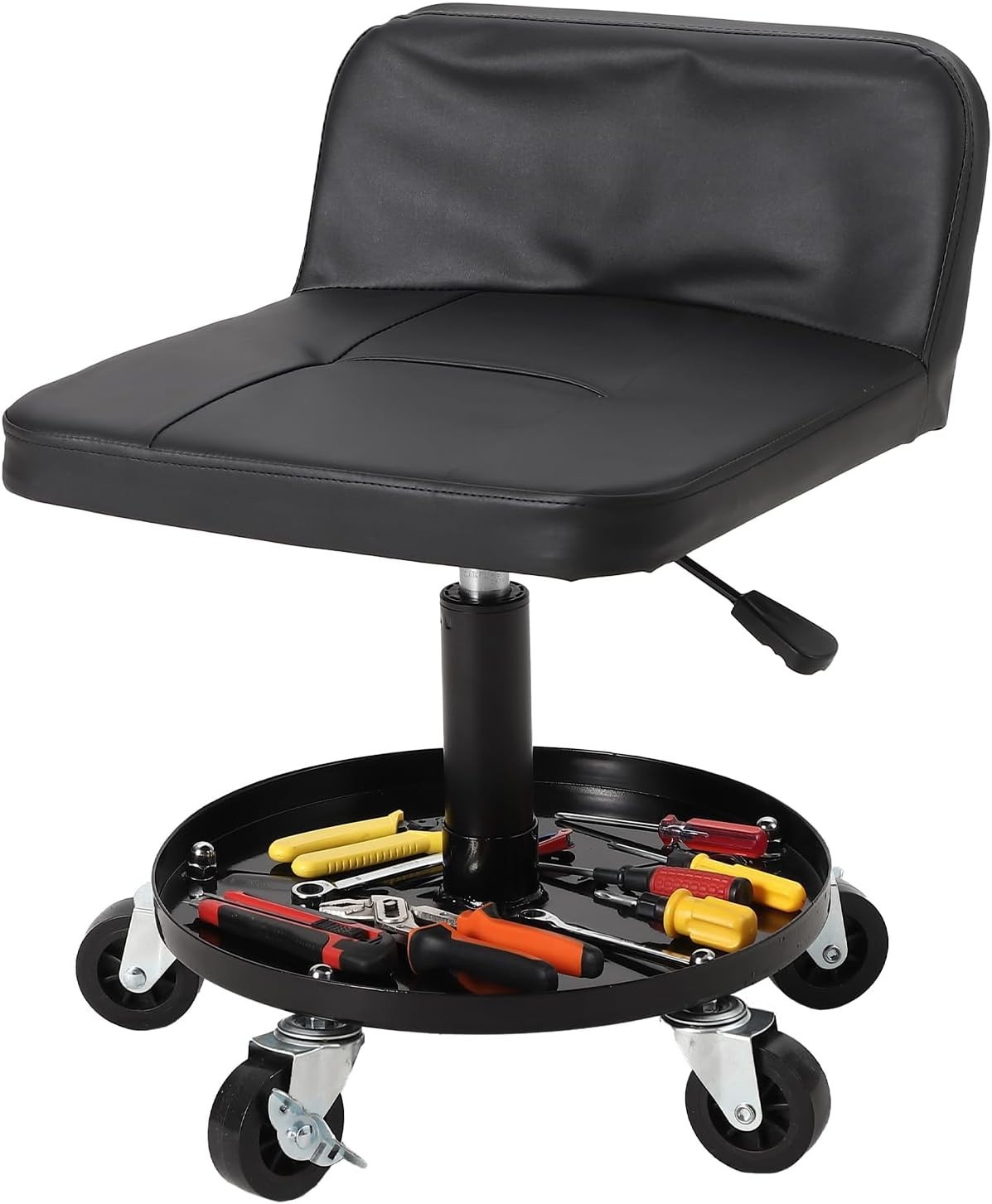18"-22" Height Rolling Work Stool Garage Car Repair Creeper Seat with Tool Tray