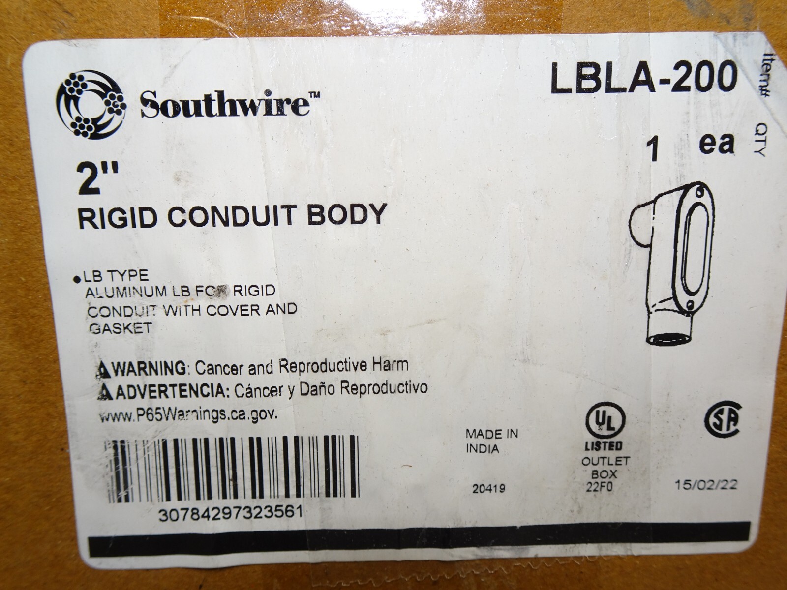 Madison Electric LBLA-200 2" Aluminum Conduit Body LB-Type W/Cover & Gasket