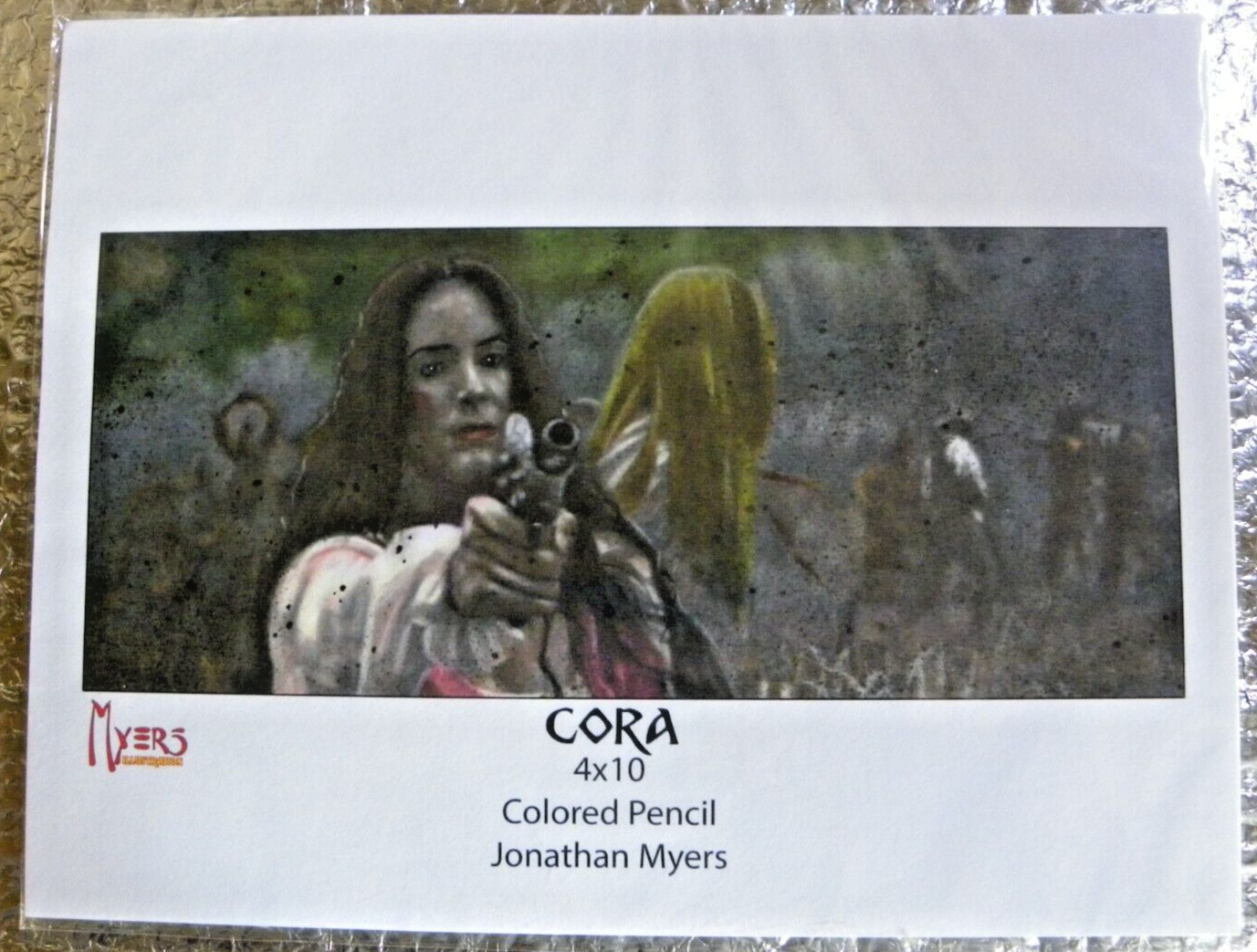 Cora 4"x10" Reprint Myers Illustration Colored Pencil  artist Jonathan Myers