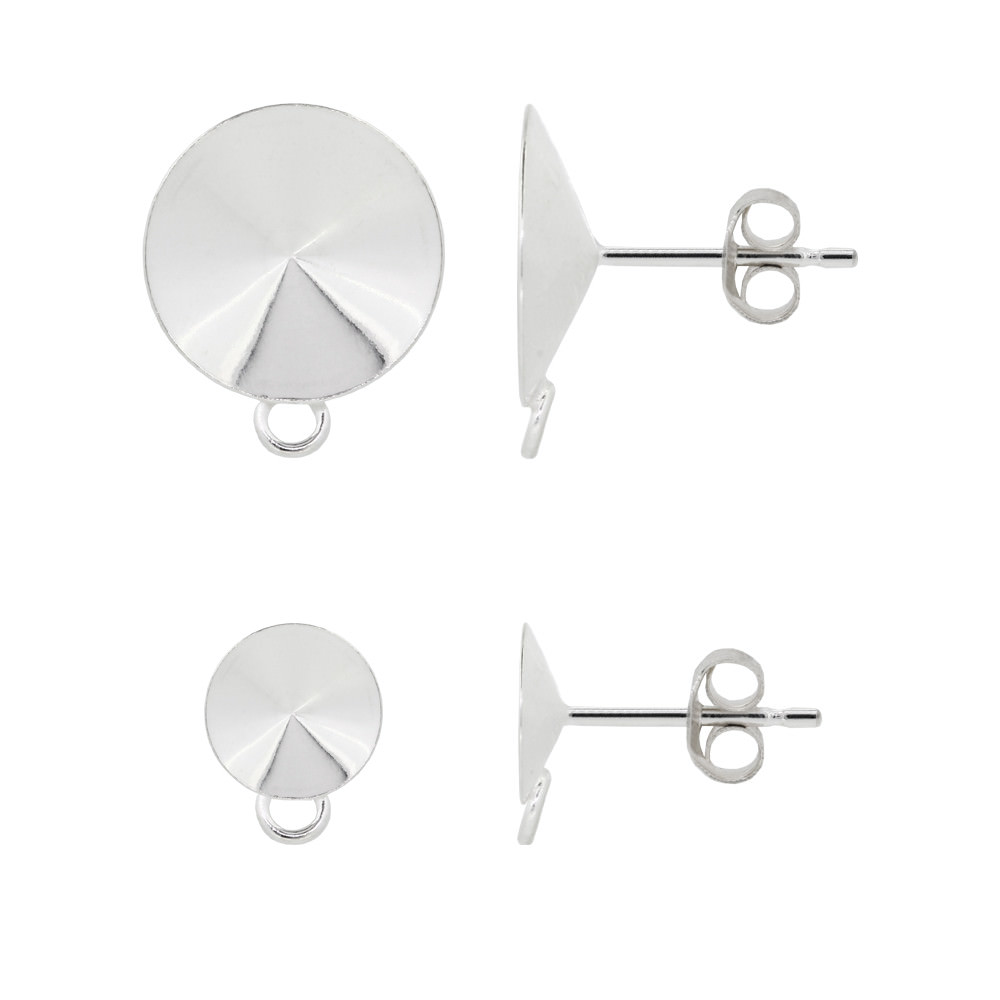 Sterling Silver Stud Posts with Loop for Rivoli Shape 6mm 8mm 10mm 12mm Crystals