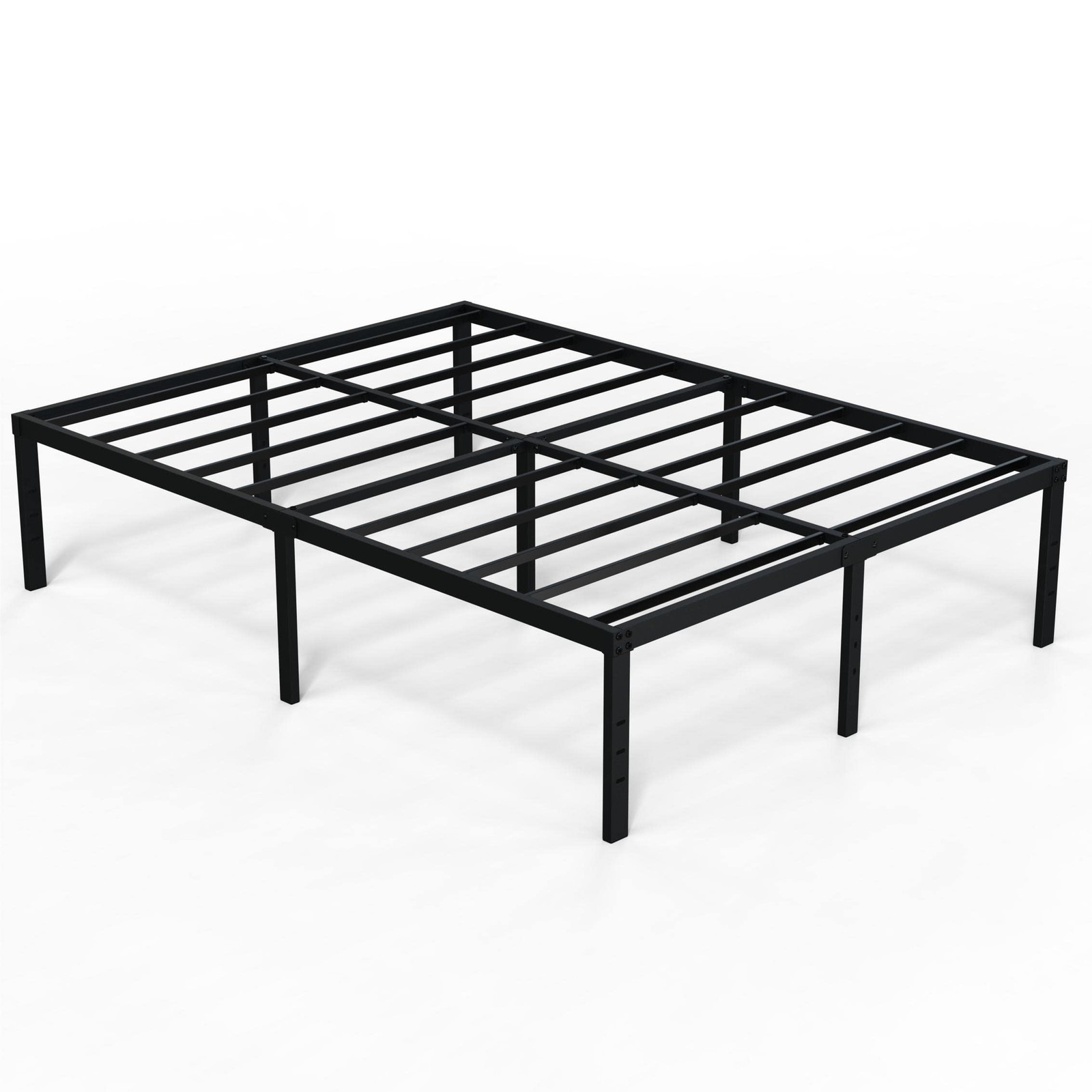 Queen Bed Frame, 18 Inch Metal Platform, No Box Spring, Storage, Black
