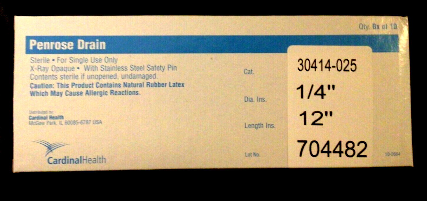 NEW Cardinal 30414-025 Penrose tubing Drain - 12" x 1/4" Box of 10- SEALED PACKS