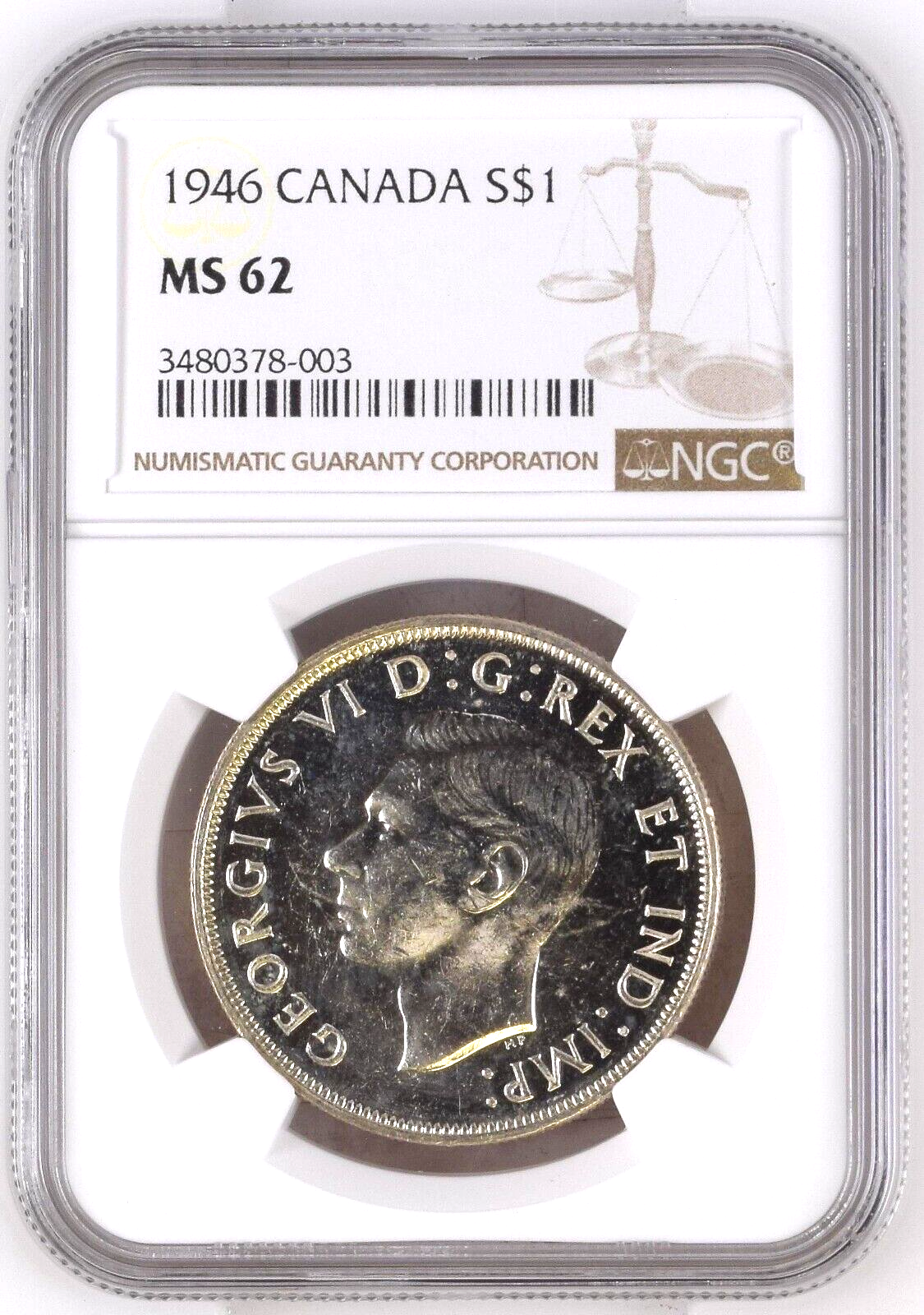 1946 Canada Silver Dollar - NGC MS62 - George VI