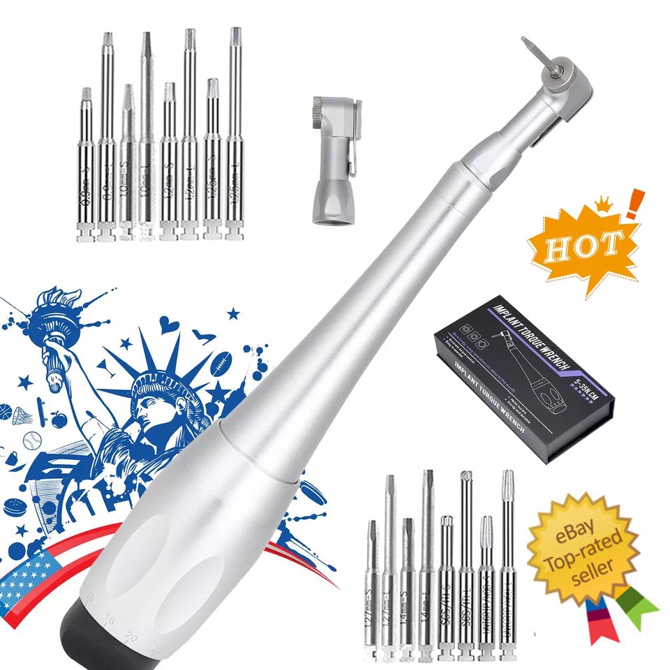 1box Dental Torque Wrench Universal Implant Kit Wrench Contra Angle & 16 Drivers