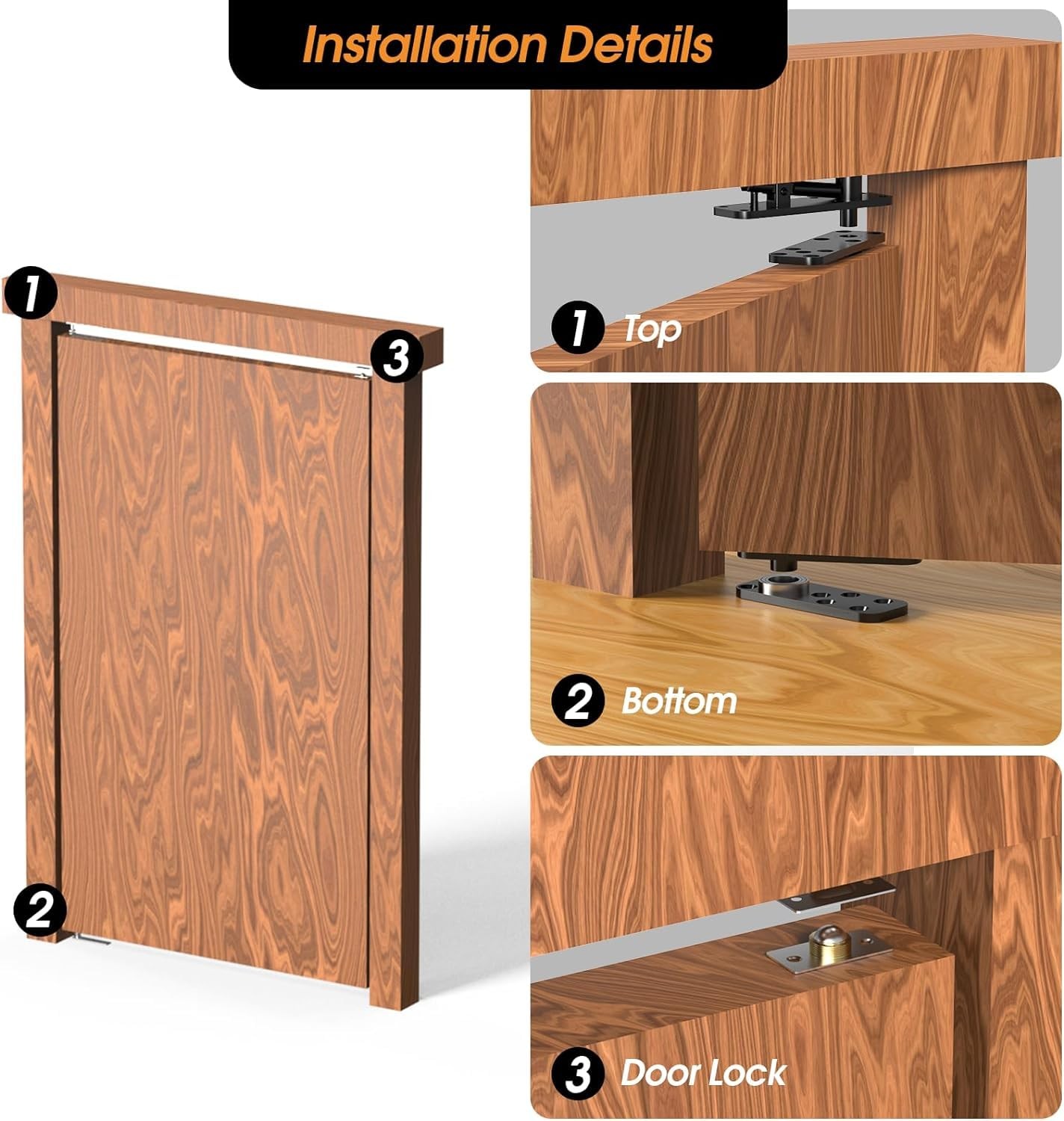 Hidden Door Hinge, Silent Operation 570 LB Hidden Hinges, Pivot Hinge, 360° R...