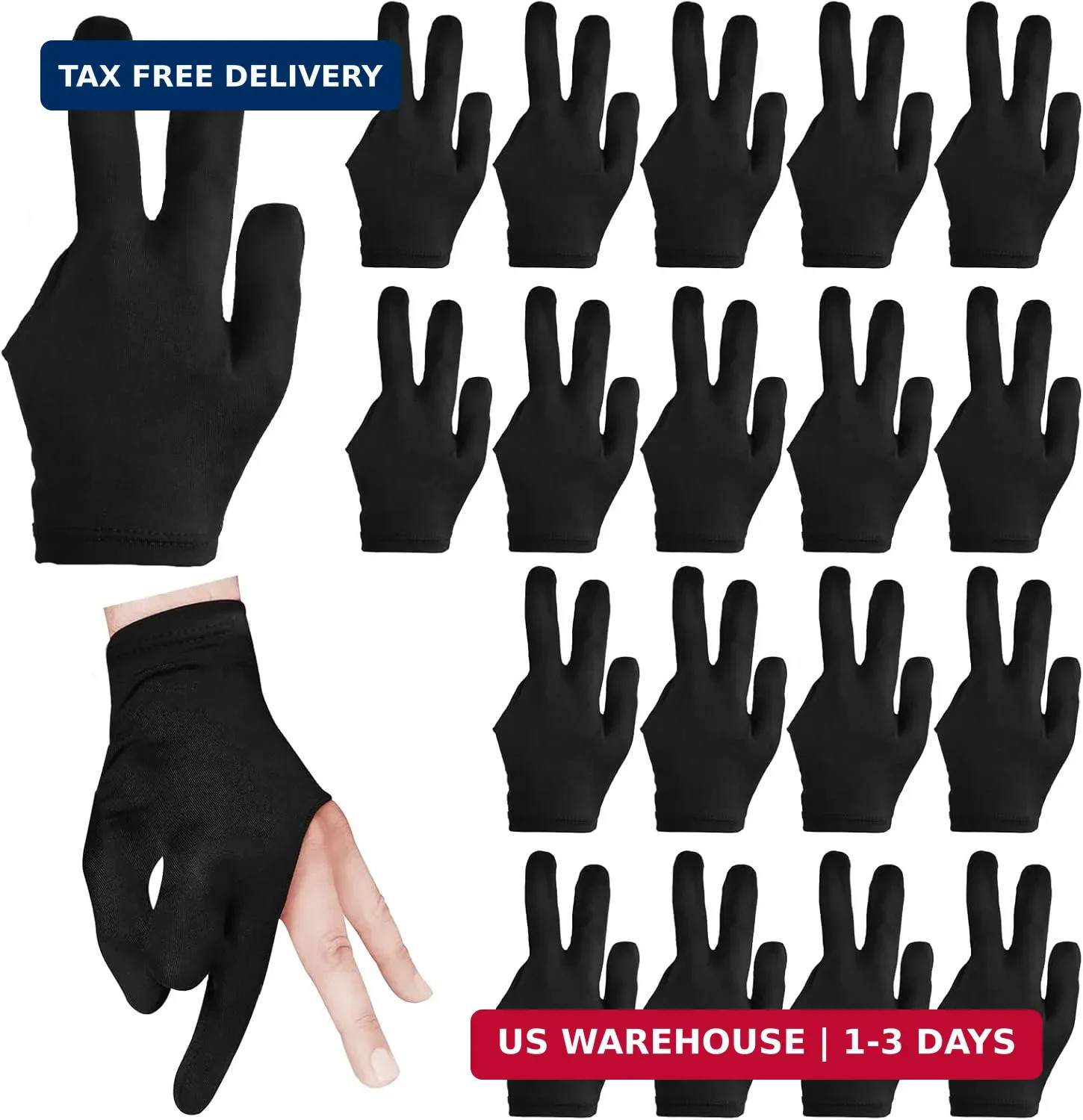 AccEncyc 3 Fingers Pool Gloves 20Pcs Billiard Glove Universal Cue Sports Gloves