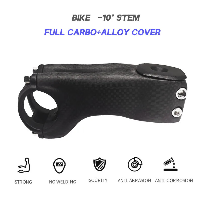 Carbon Stem -10 Degree Bicycle Road/MTB Handlebar Stem Bike Parts 60-120mm