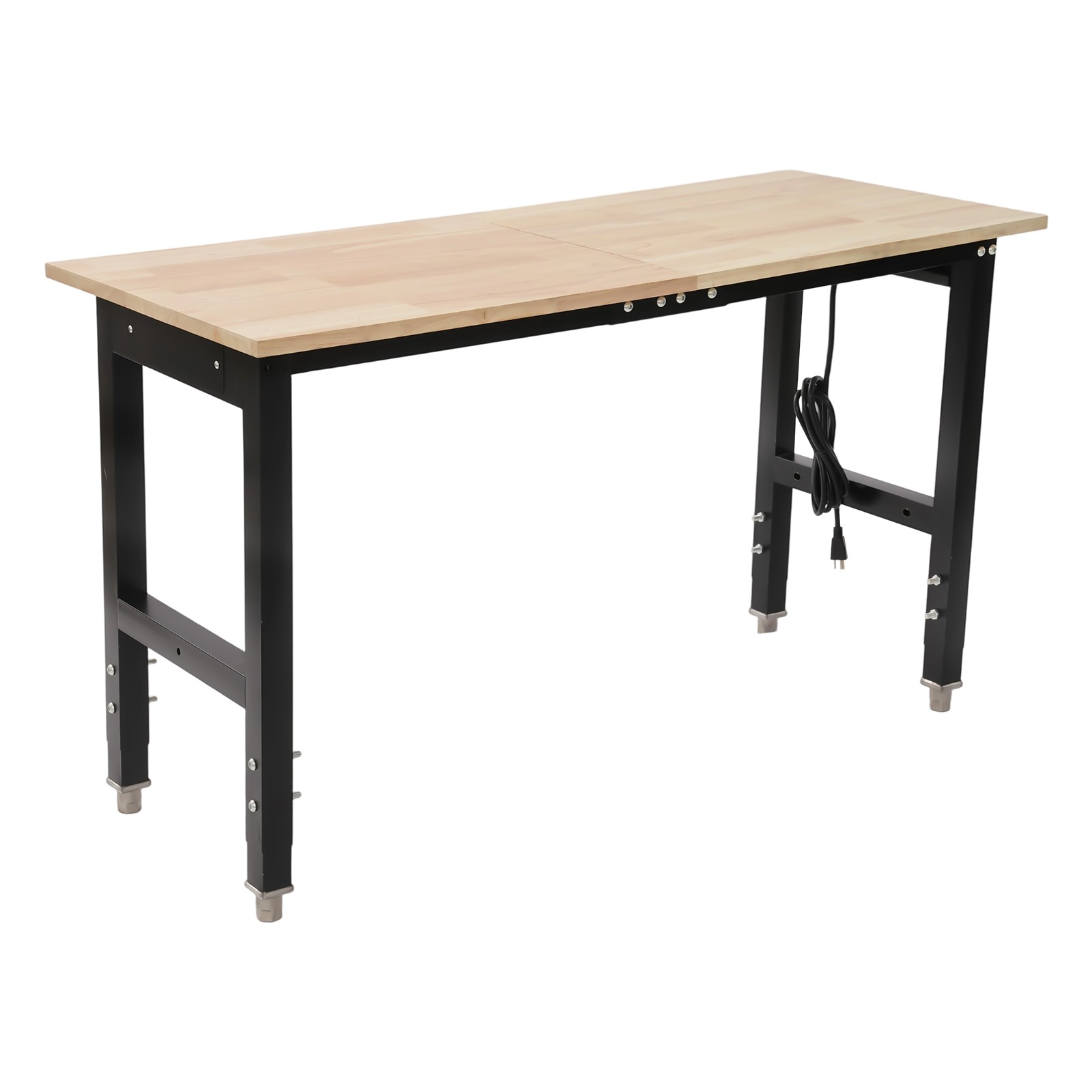110V 48*20 in Wood Color& Black Freestanding Adjustable Workbench W/ Power Strip