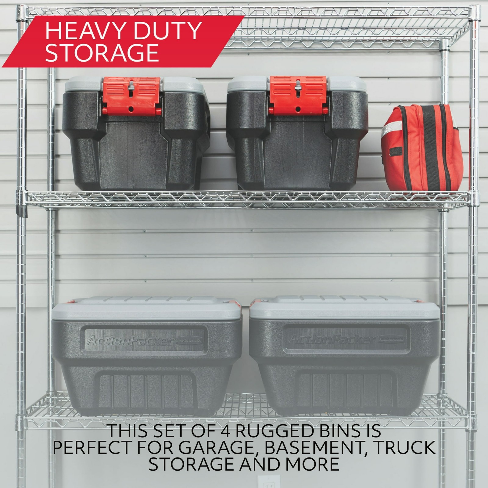 Rubbermaid 8 Gallon Action Packer Storage Bin, Heavy Duty, Lockable - Black
