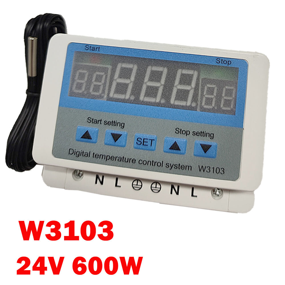 W3103 Digital Wall-Mounted Temperature Controller Thermostat 30A DC24V 600W US