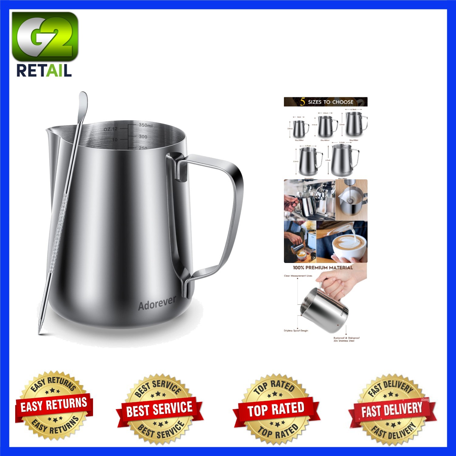 Versatile 12oz Stainless Steel Frothing Pitcher - Ideal for Lattes & Cappuccinos