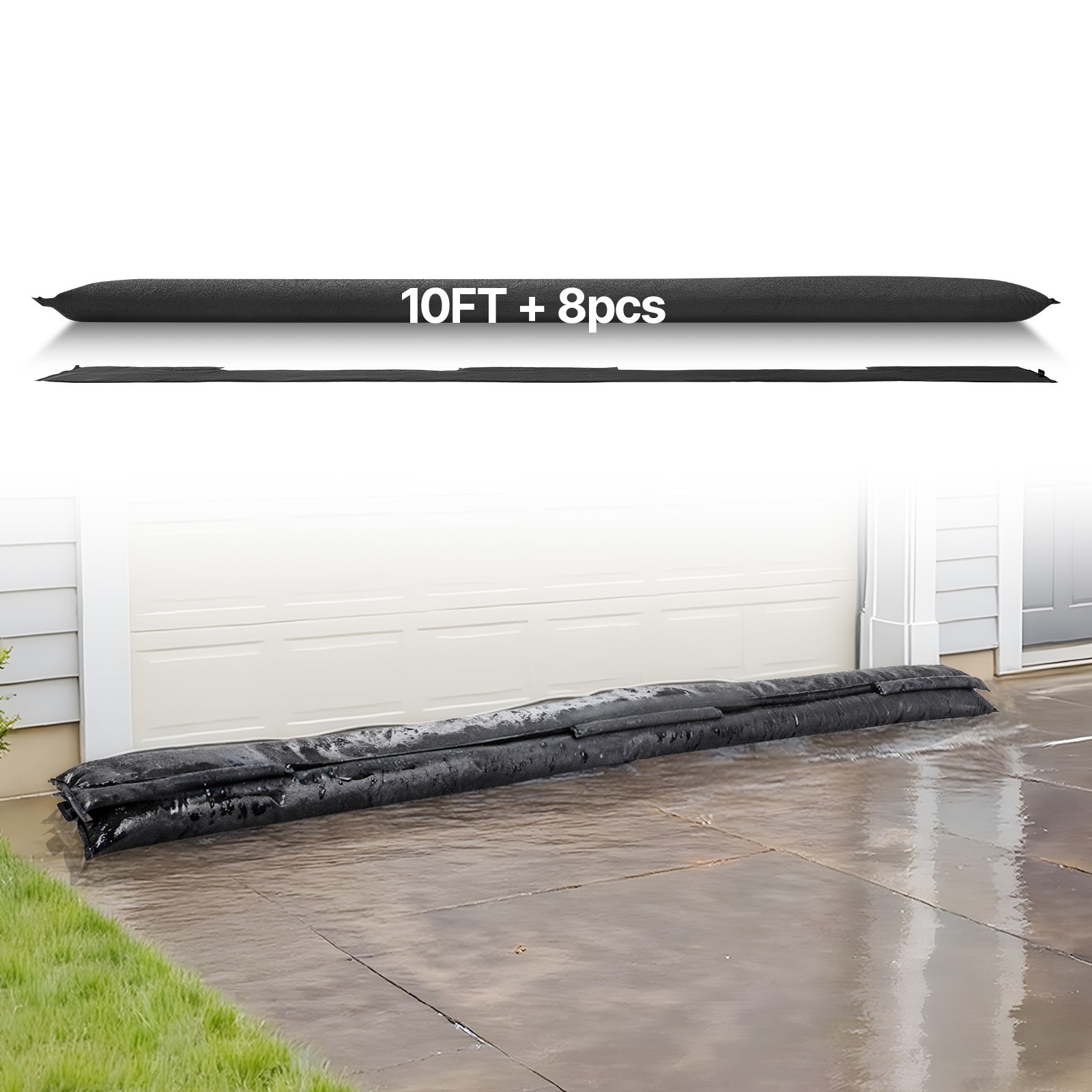 VEVOR 8 Packs Quick Dam Flood Barrier 10 x 0.7 ft Length Flood Protection Bags