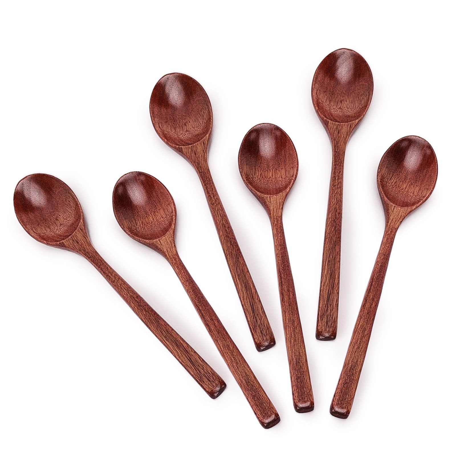 6pcs 9in Wooden Spoons, Soup Spoons Set, Long Handle 9 inches, Brown