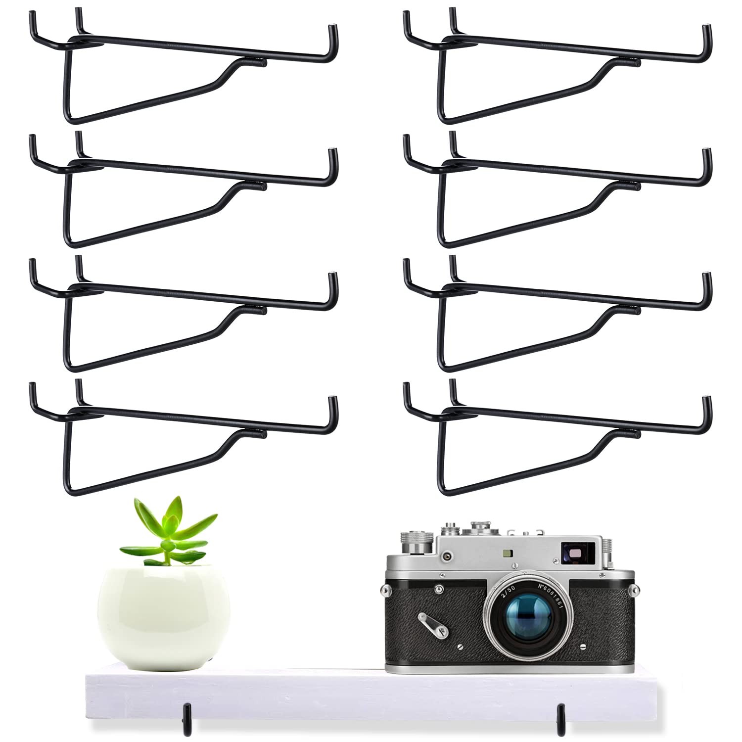 8 Pcs Black Pegboard Shelf Brackets, Hooks, Fits 1/4 Pegboard, Organizer