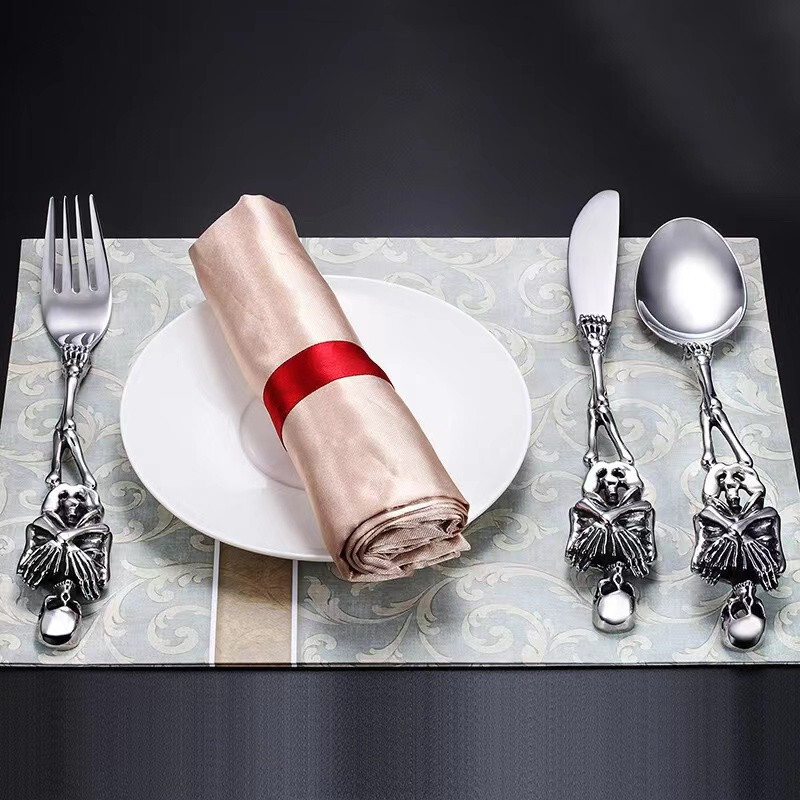 1 Set Stainless Skull Skeleton Spoon Fork Knife Dinnerware Set Tableware Gift