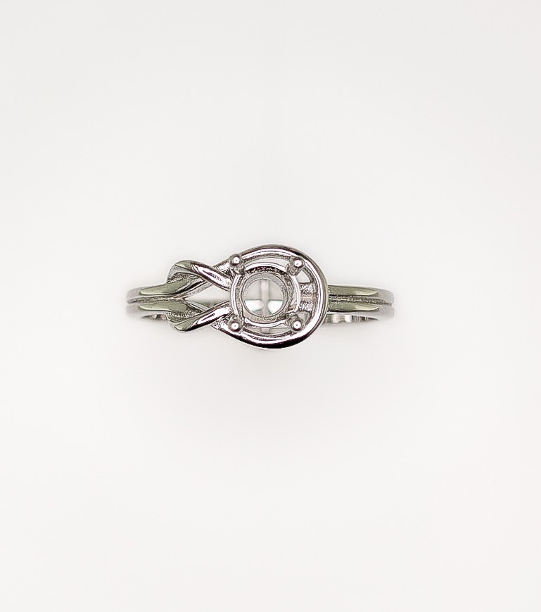 5mm Round Infinity Knot Ring Setting Sterling Silver with Rhodium Finish