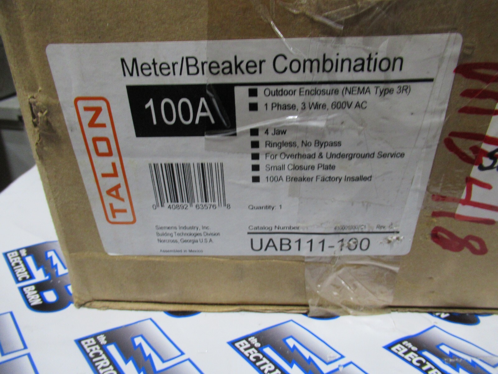 Talon UAB111-100 Meter Main Combo 100A 120/240V 1PH3W 4 Term Q2100 -MB418-NEW-B