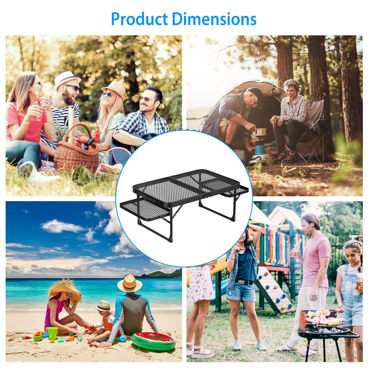 Folding Camping Table with 2 Wing Panel Aluminum Picnic Table Heat Resistant