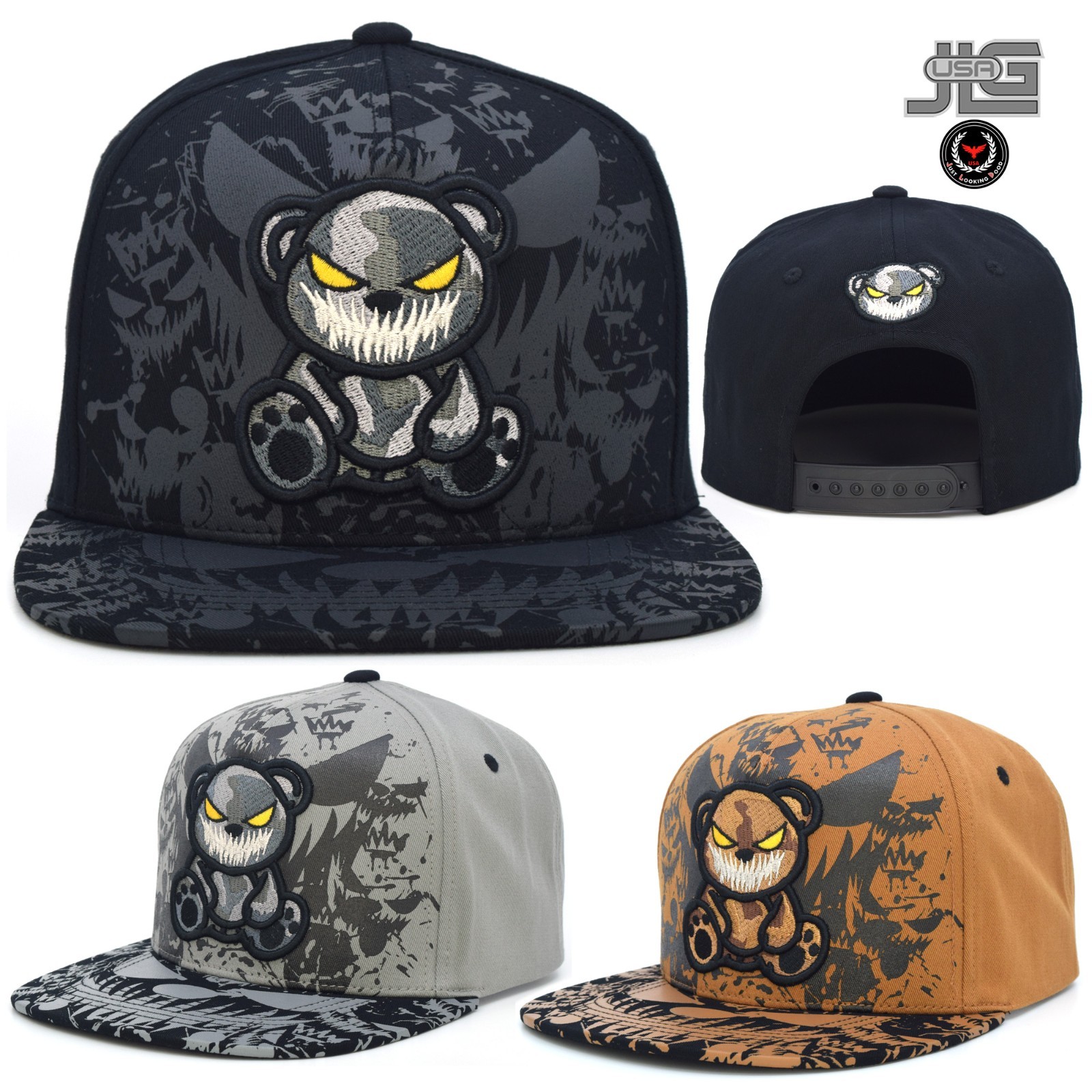 Bear Angry New Leader TL Embroidery Snapback Bear Cotton Adjustable Cap Hat