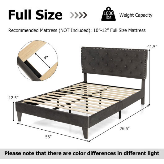 Full/Queen Size Upholstered Platform Bed with Tufted Headboard-Full Size - Color