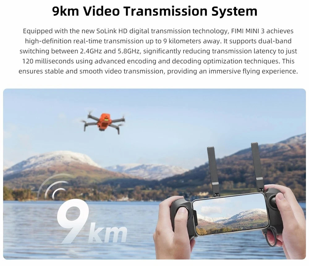 FIMI Mini 3 4K GPS Drone 3-Axis Gimbal 4K/60FPS 48MP 9KM Range AI NightVide-2BTY