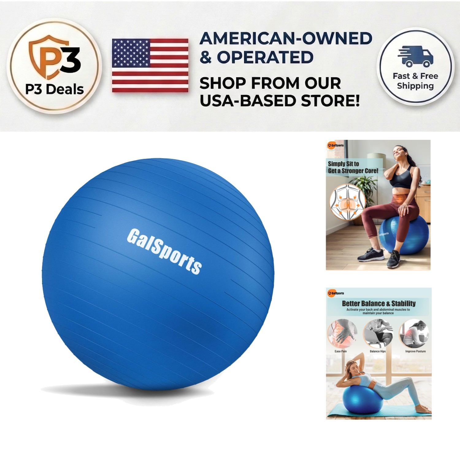 Anti-Burst Stability Ball - Slip Resistant Yoga Ball for Core Strength & Therapy