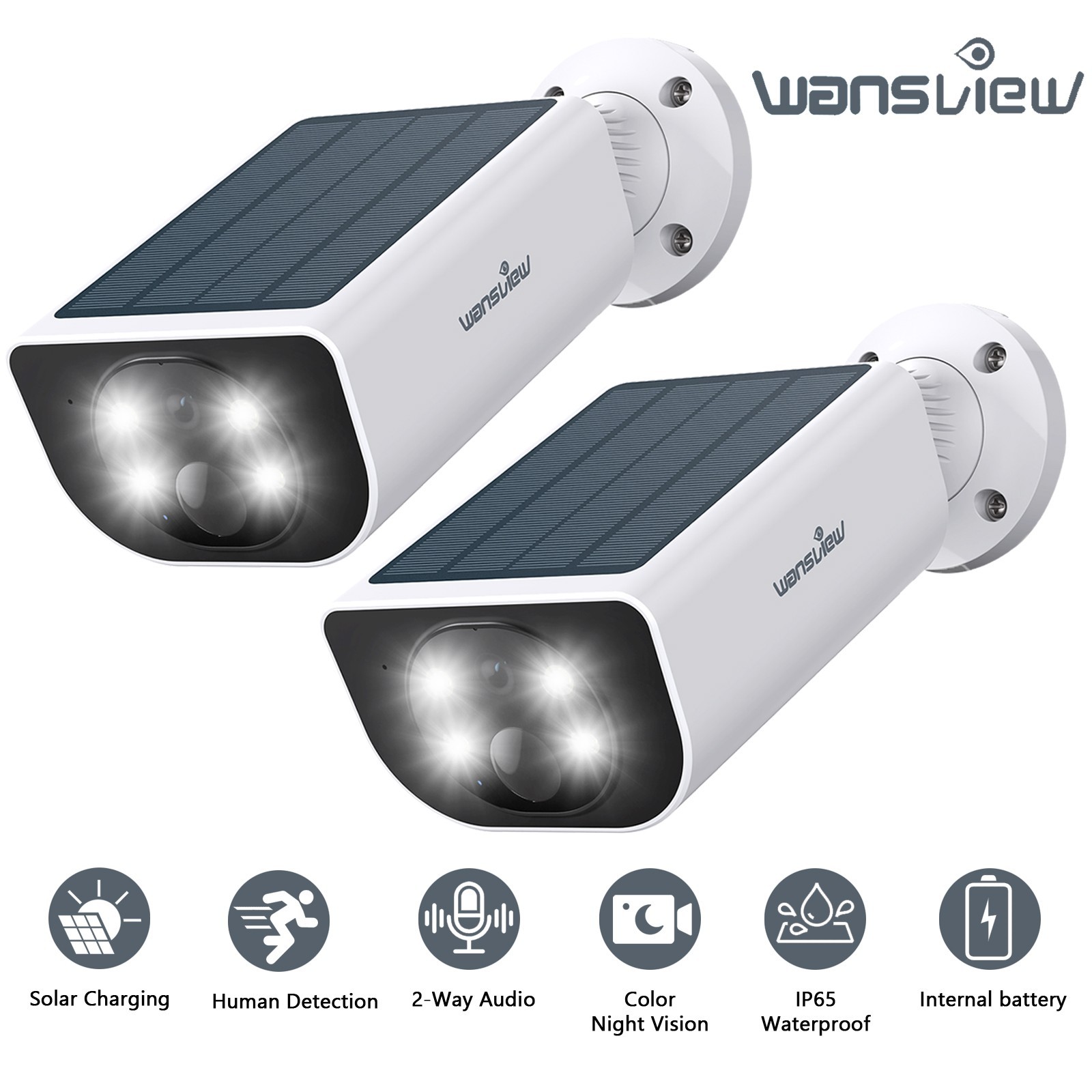 2 Pack Wansview 2K 3MP Outdoor Wireless Solar Security Camera AI Human Detection