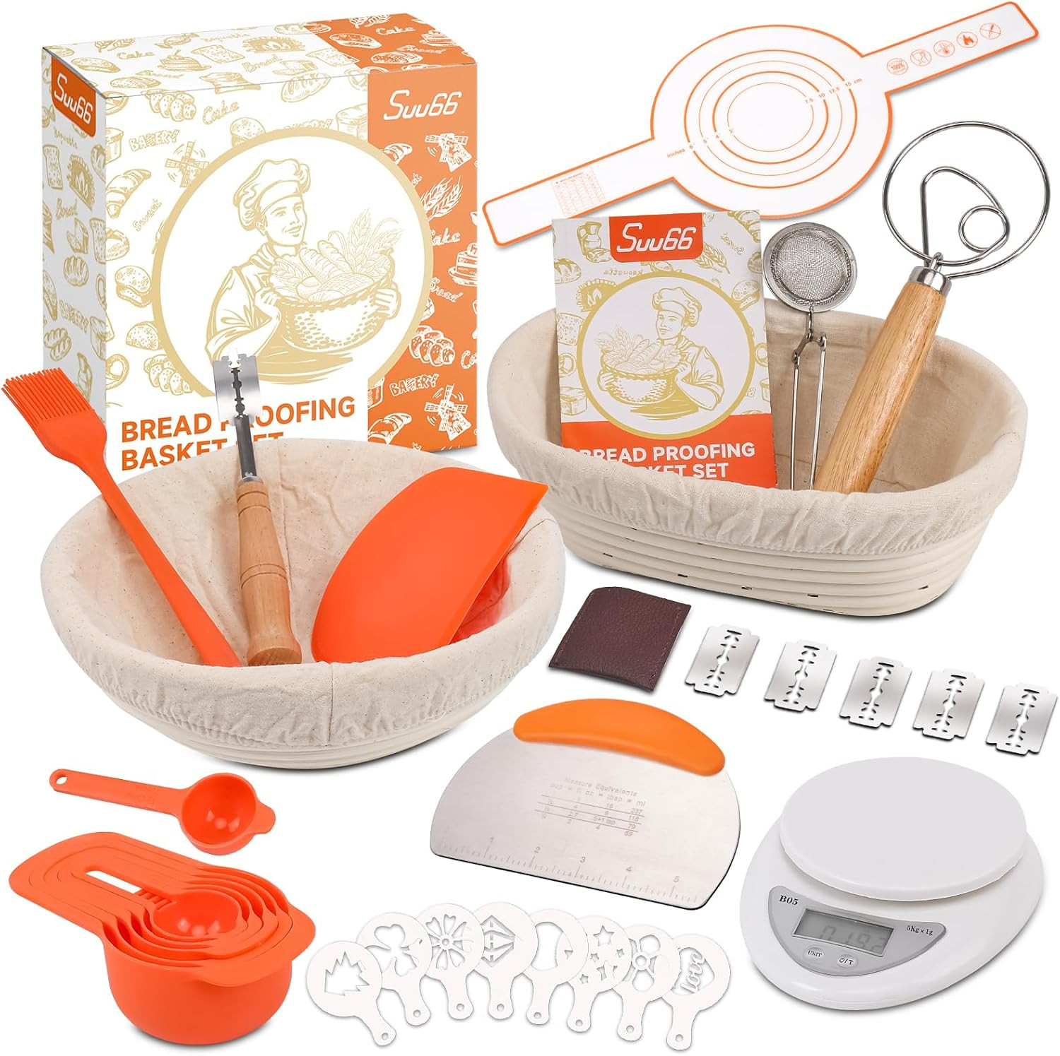 30-Pc Sourdough Bread Baking Kit with Banneton Baskets, Scale & Spoons Set Tools