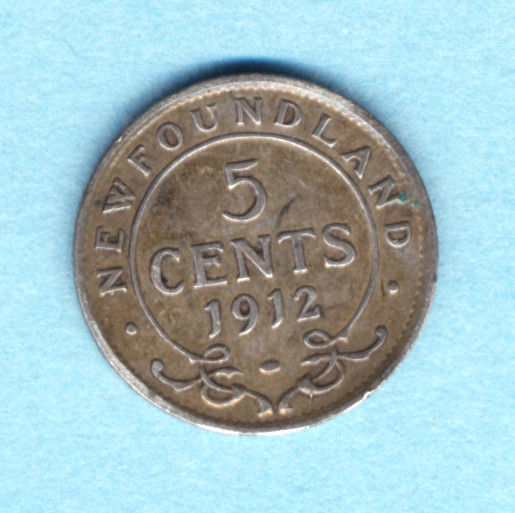 Newfoundland 5 Cent Silver 1912 Fine  FREE SHIP