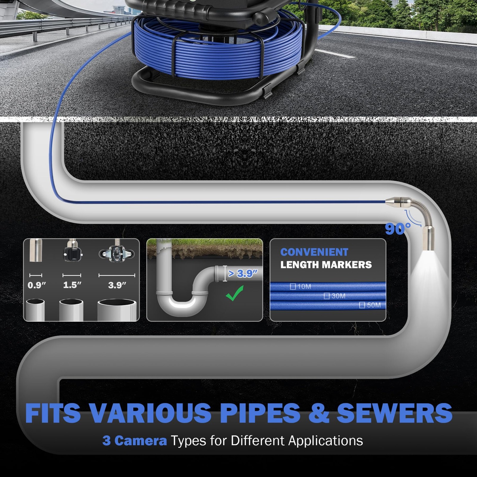 Sewer Camera, Drain Camera 165FT with 4.3 in. LCD Screen, Waterproof IP68 Bor...