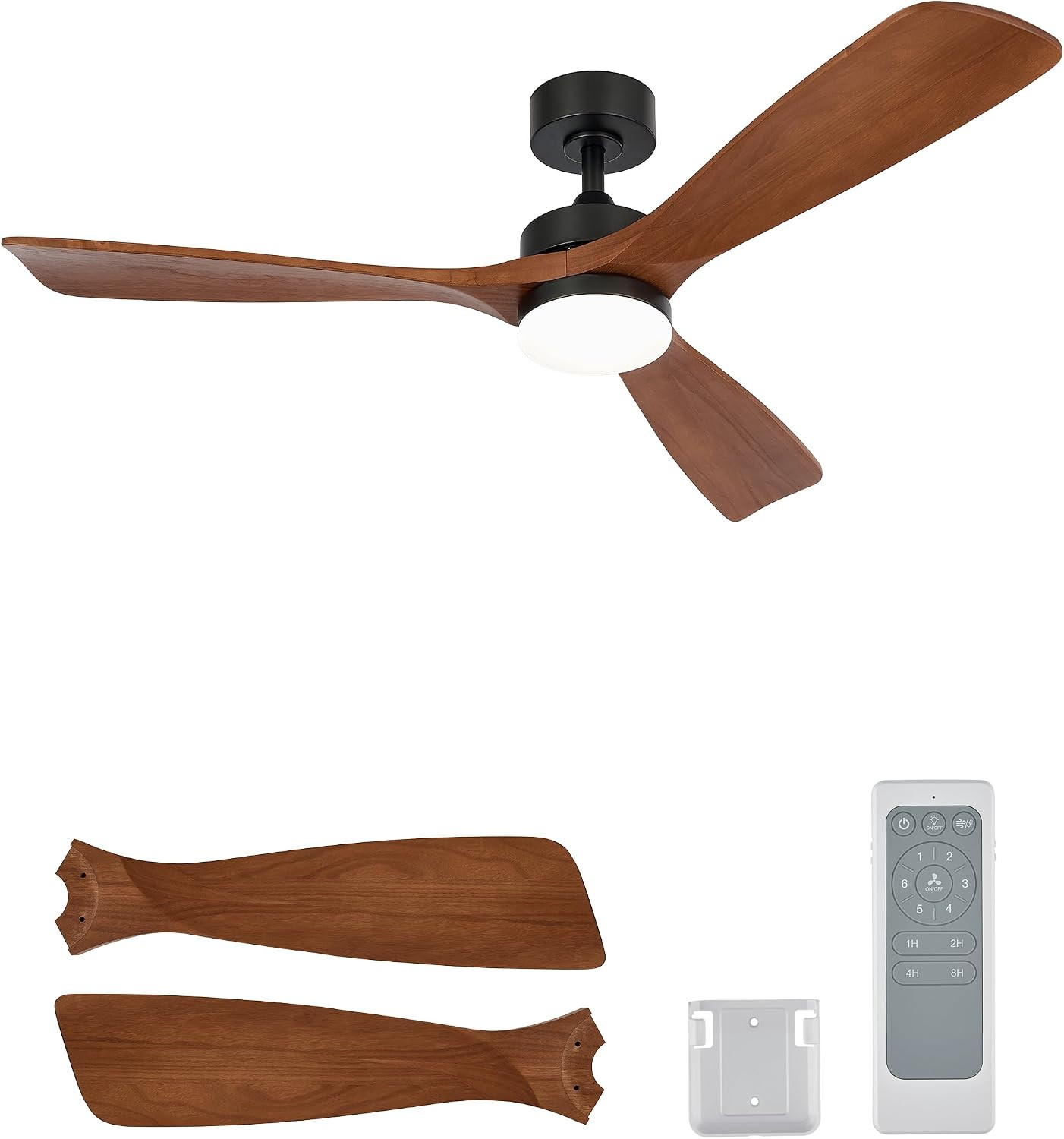 Wood Ceiling Fan with Lights 52 Inch, Walnut | Remote Control, 3 Solid Wood Blad