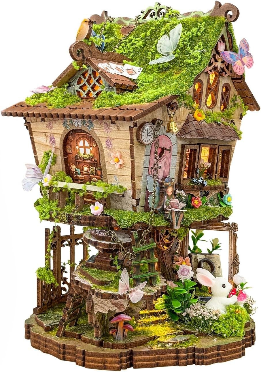 Book Nook Kit, Miniature House Kit, 3D Wooden Puzzles for Adults, Tree House