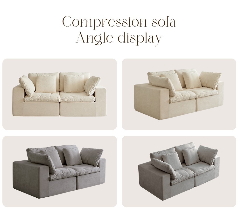 Compressed Sectional Sofa Modern Minimalist Style Corduroy Couch Light Gray