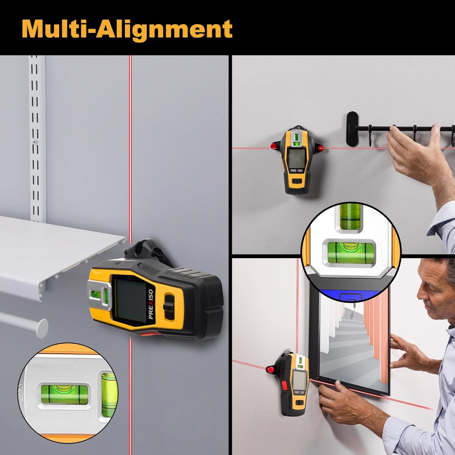 2-in-1 Stud Finder with Laser Level, Rechargeable Multi Surface Cross Line Laser