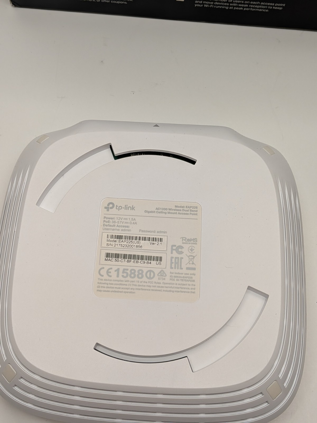 TP-Link AC1200 Wireless Dual Band EAP225(US) Gigabit Ceiling Mount Access Point