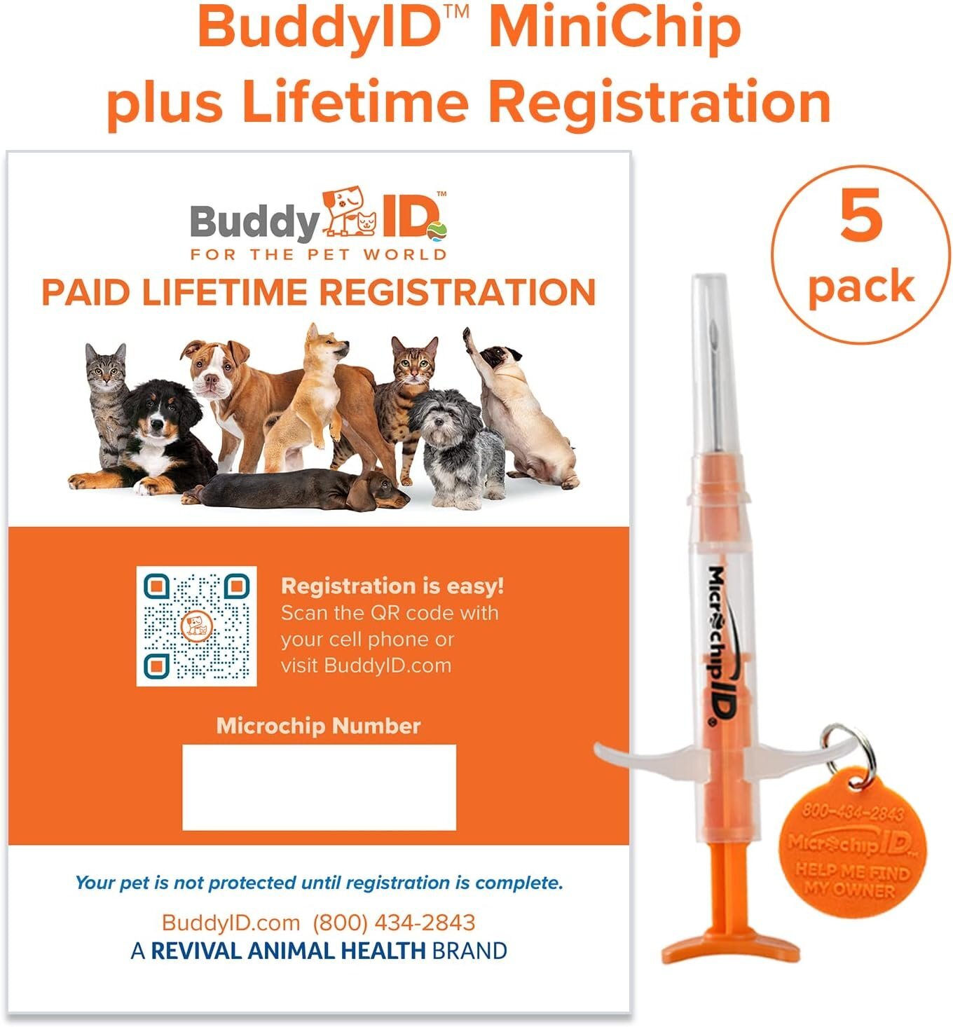 Buddy ID Pet Microchip Plus Lifetime Registration 5 Pack