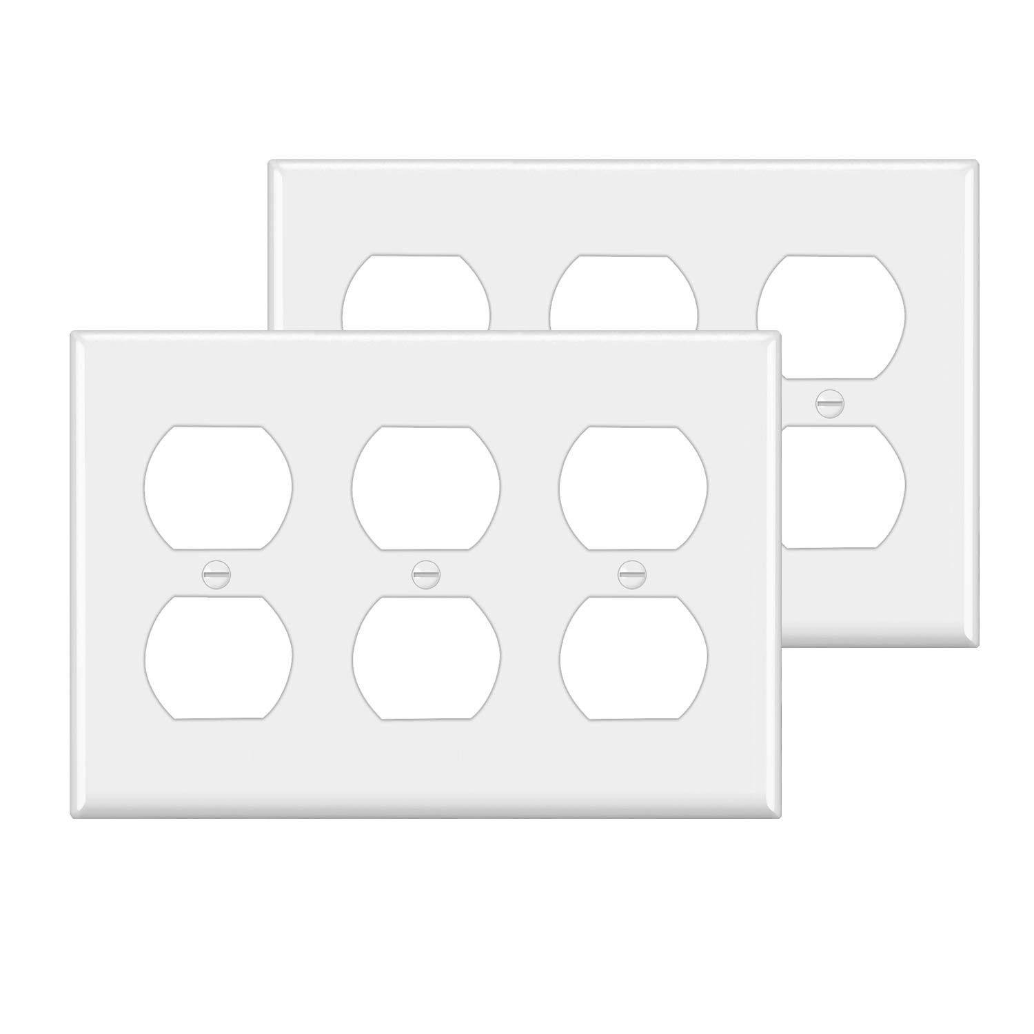 [2 Pack] 3-Gang Duplex Receptacle Outlet Wall Plate, White