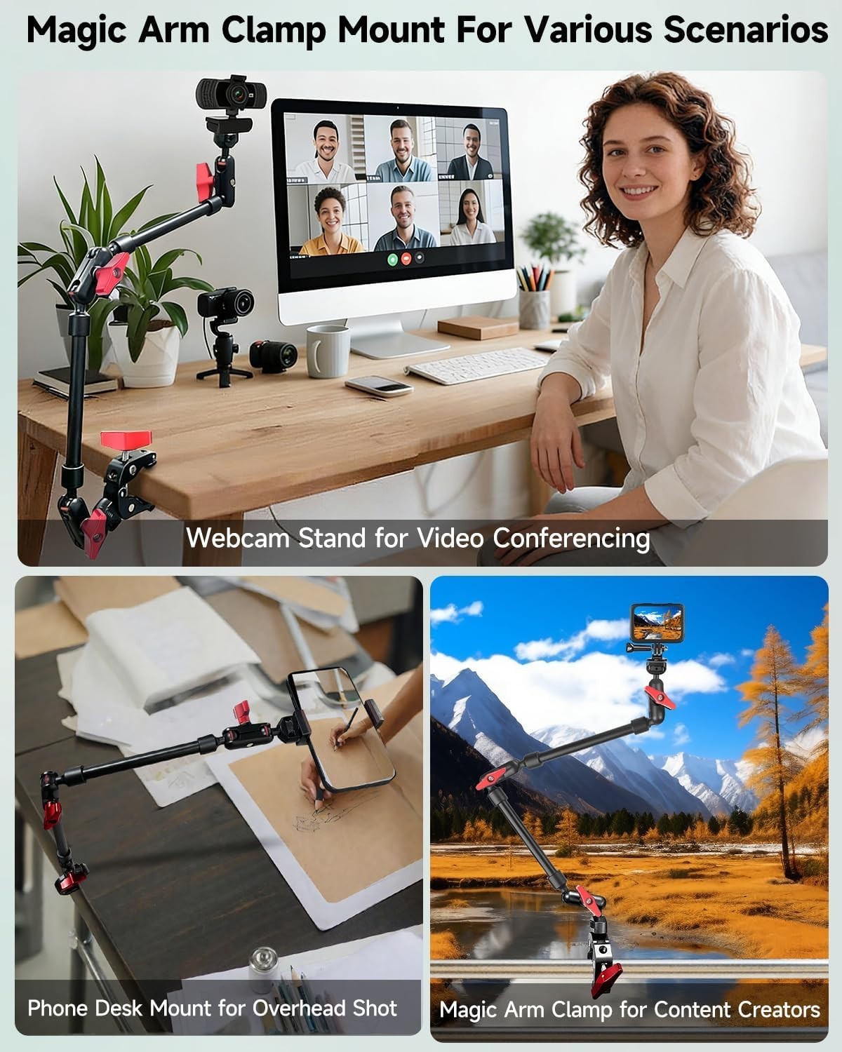 22" Adjustable Magic Arm with Clamp for Smartphone & Action Camera Mounting
