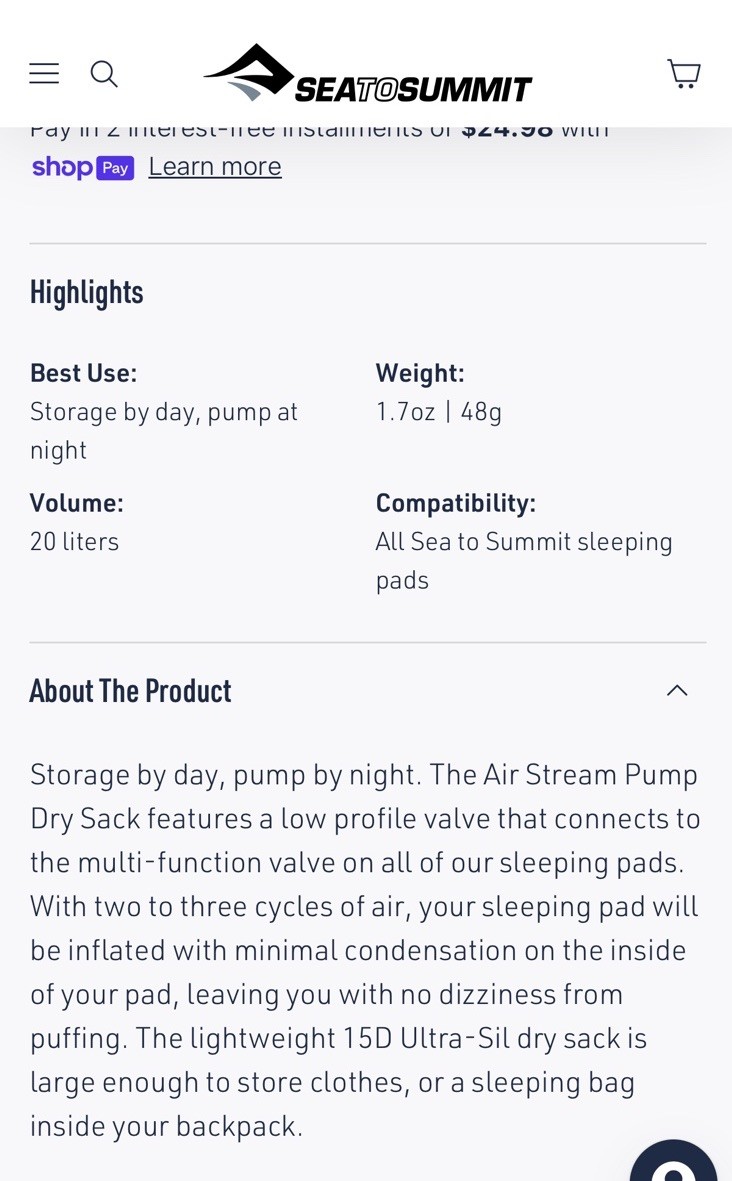 Sea to Summit Pump Stuff Sack