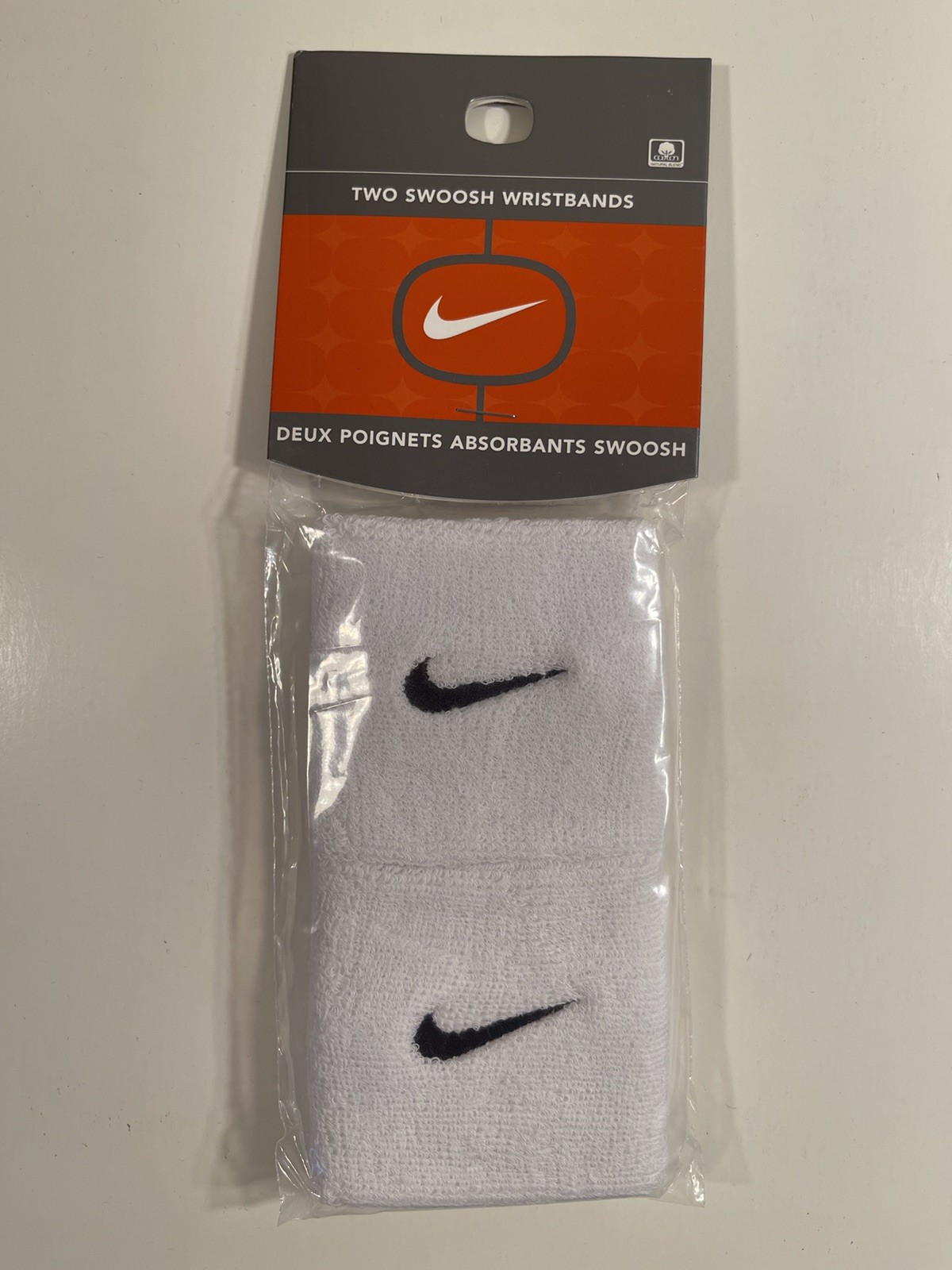 Nike Two Swoosh Wristbands, AC0009 101, White With Black Swoosh Logo