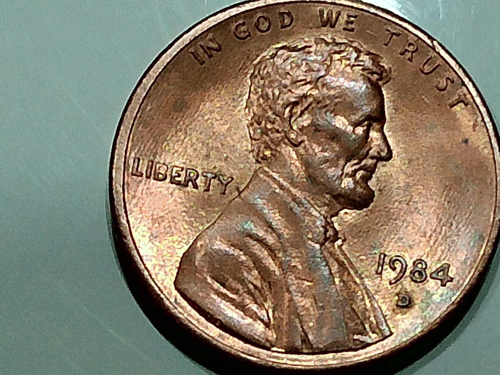 1984 us zinc penny - ms - rb - 2.4 - fat rim - great stamp - lite toning -