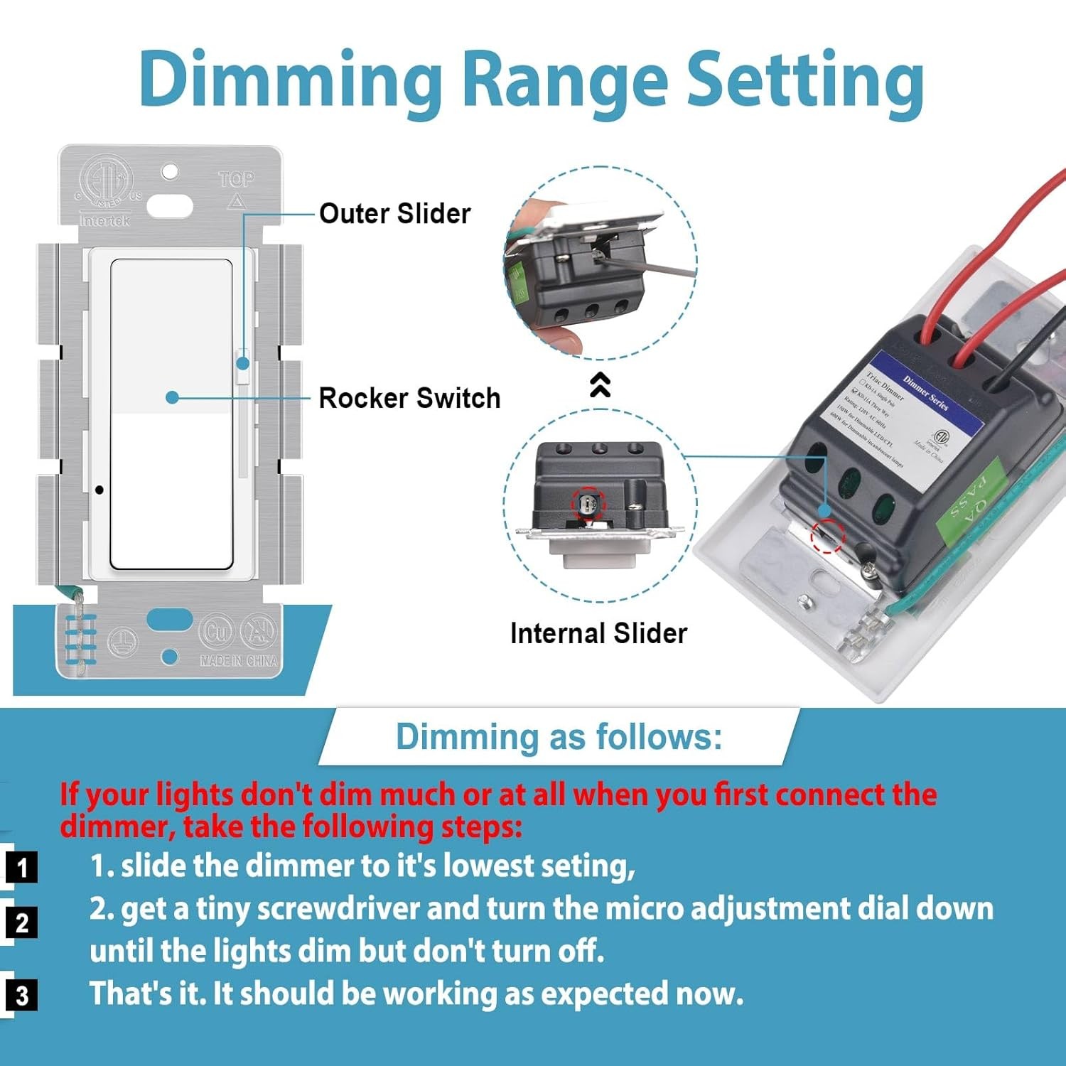 2Packs Decora 3-Way Dimmer Switch for Dimmable 150W LED CFL Lights 600W Halogen