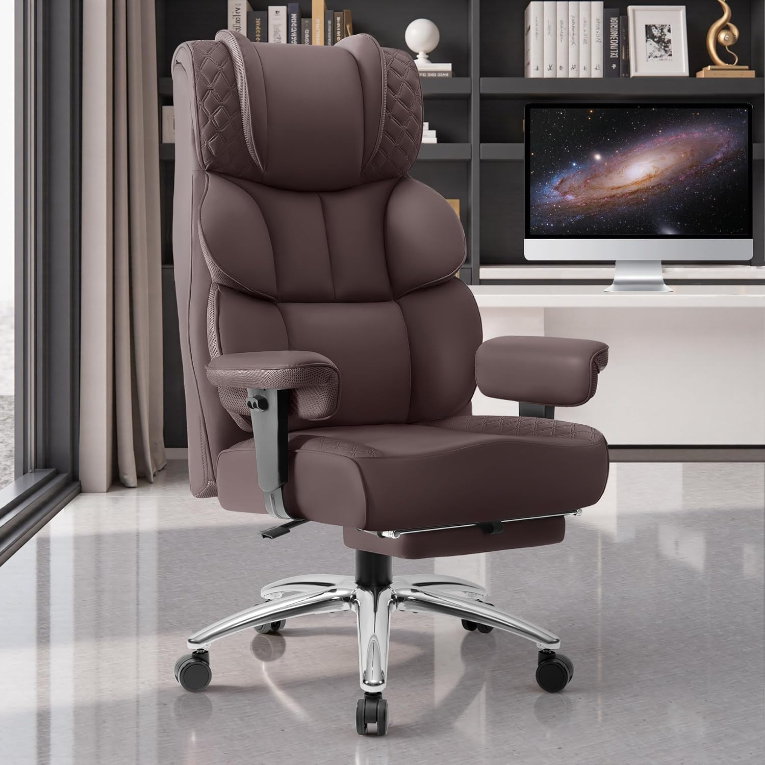 Office Desk Chair, Big and Tall Leather Gaming Chair with Footrest, Wide Ergonom