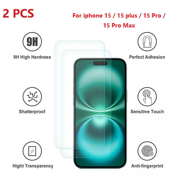 2 Pack Tempered Glass Screen Protector For iphone15 Plus / 15 Pro / 15 Pro Max