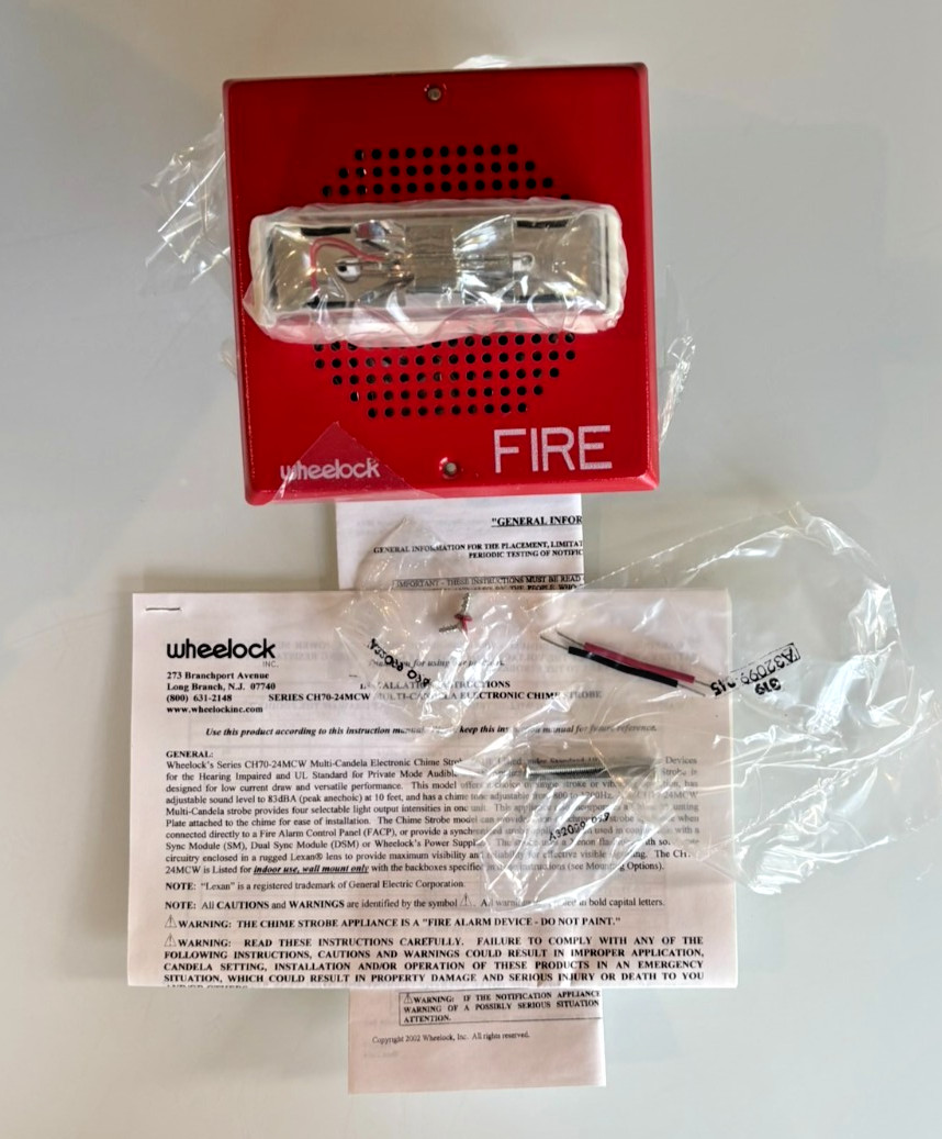 NEW EATON RED WALL MOUNT WHEELOCK CHIME STROBE FIRE ALARM CH70-24MCW-FR