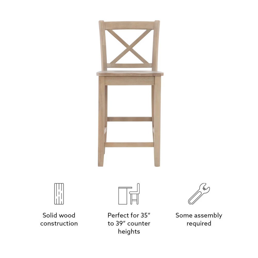 24" Torino Solid Wood Traditional X-Back Counter Height Barstools Gray Wash -