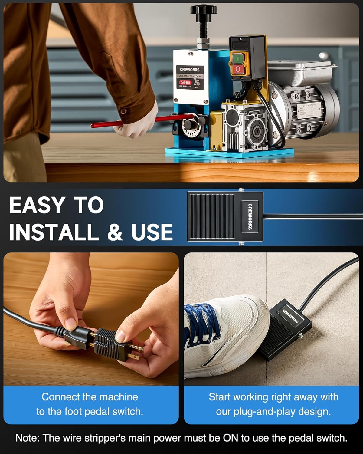 CREWORKS 180W Electric Wire Stripper Machine, 0.06"-1.18" Automatic, WSMS025B2